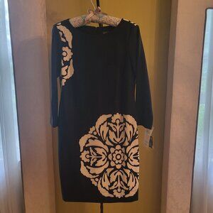 Lord & Taylor Mod Black and White Mod Shift Dress, 3/4 sleeves, round neckline